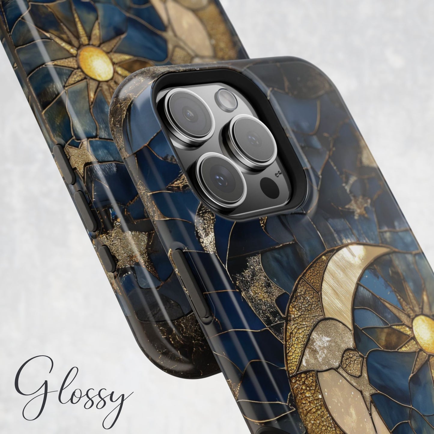 Celestial Moon and Stars MagSafe Phone Case – Faux Stained Glass Starry Night Sky Art for iPhone 16, 15, 14, 13