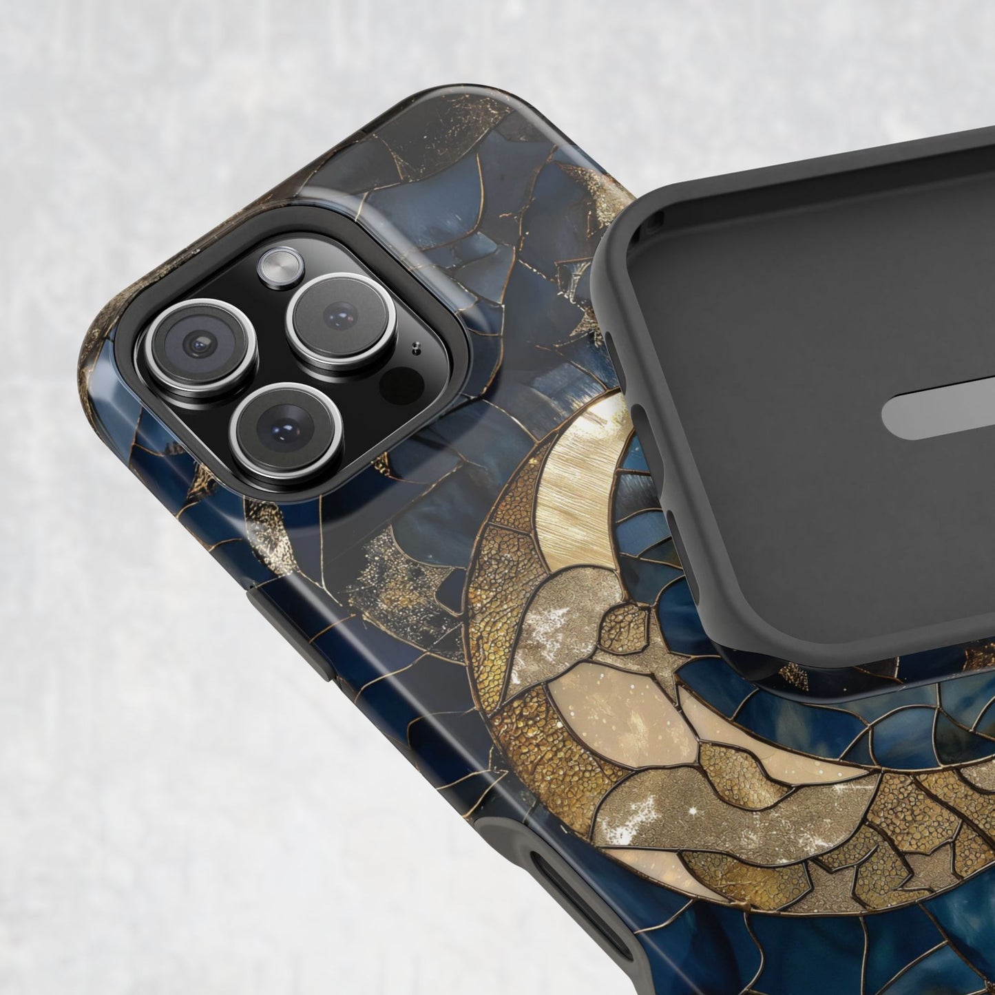 Celestial Moon and Stars MagSafe Phone Case – Faux Stained Glass Starry Night Sky Art for iPhone 16, 15, 14, 13