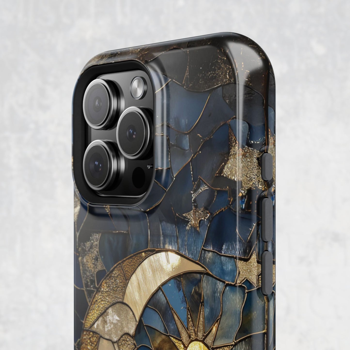 Celestial Moon and Stars MagSafe Phone Case – Faux Stained Glass Starry Night Sky Art for iPhone 16, 15, 14, 13