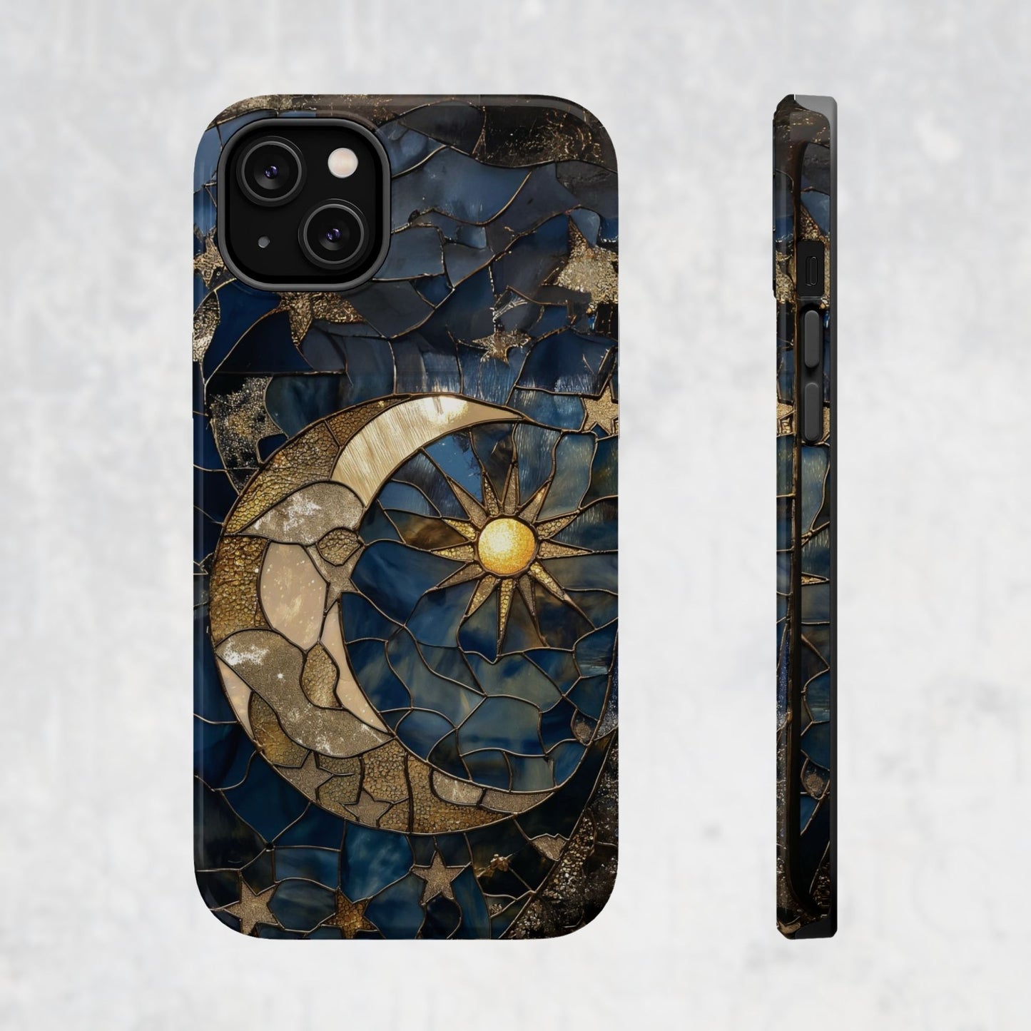 Celestial Moon and Stars MagSafe Phone Case – Faux Stained Glass Starry Night Sky Art for iPhone 16, 15, 14, 13