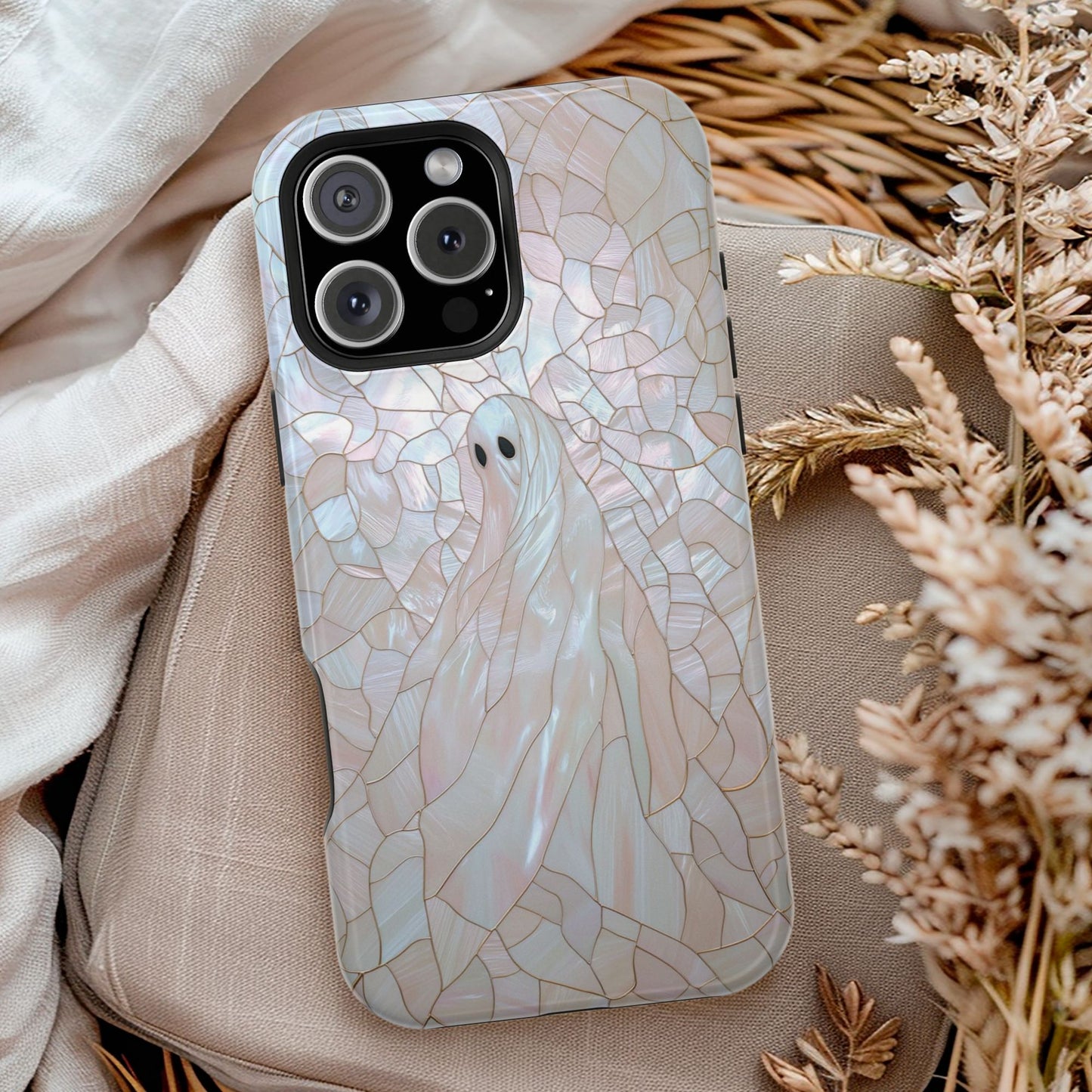 Spooky Ghost MagSafe Compatible Faux Stained Glass Pastel iPhone Case (iPhone 13–15)
