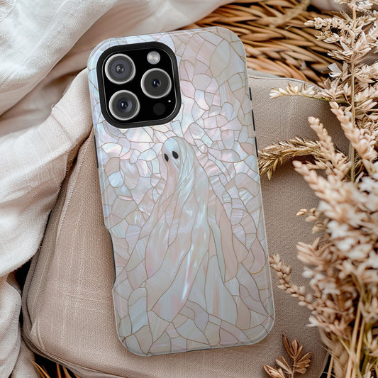 Spooky Ghost MagSafe Compatible Faux Stained Glass Pastel iPhone Case (iPhone 13–15)