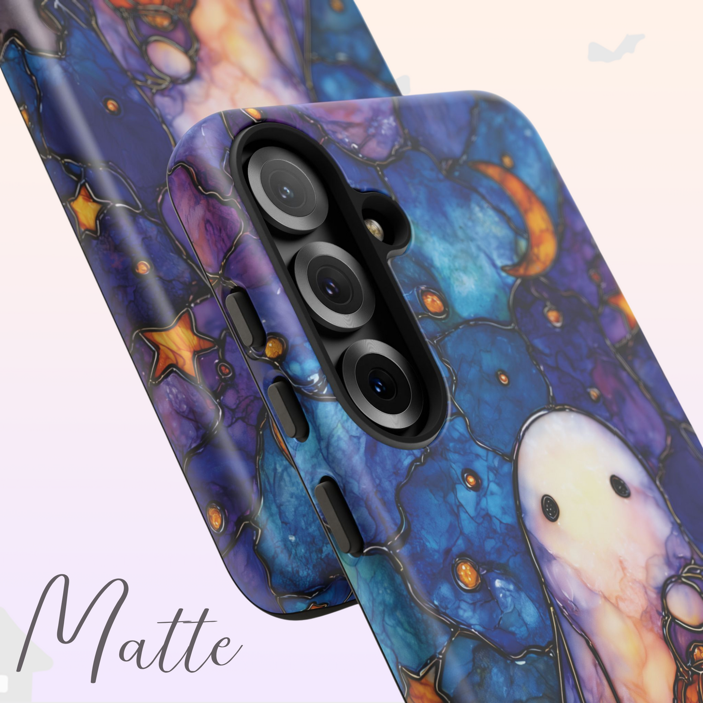 Spooky Ghost Phone Case Halloween Faux Stained Glass | Cute Pumpkin Starry Night Sky  for iPhone Galaxy Pixel | Fall Ghostcore Moon & Stars