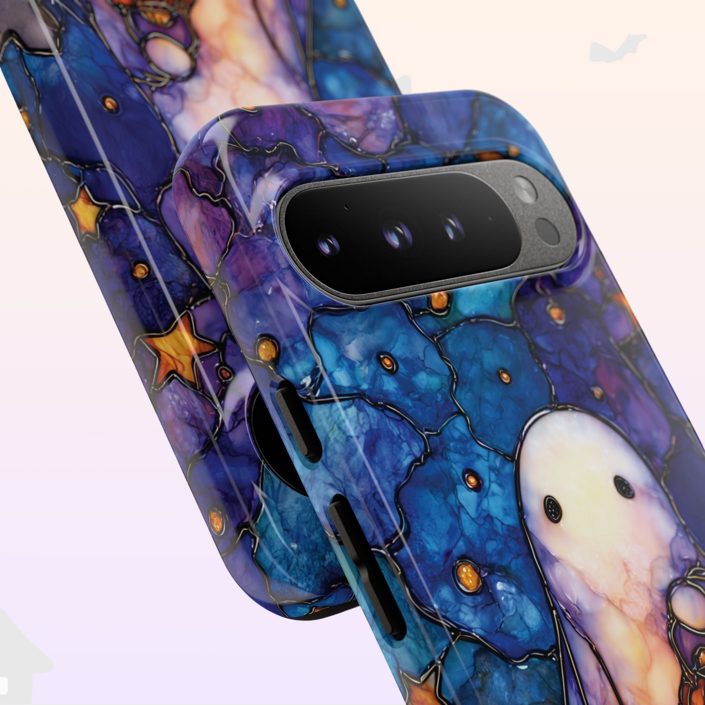 Spooky Ghost Phone Case Halloween Faux Stained Glass | Cute Pumpkin Starry Night Sky  for iPhone Galaxy Pixel | Fall Ghostcore Moon & Stars
