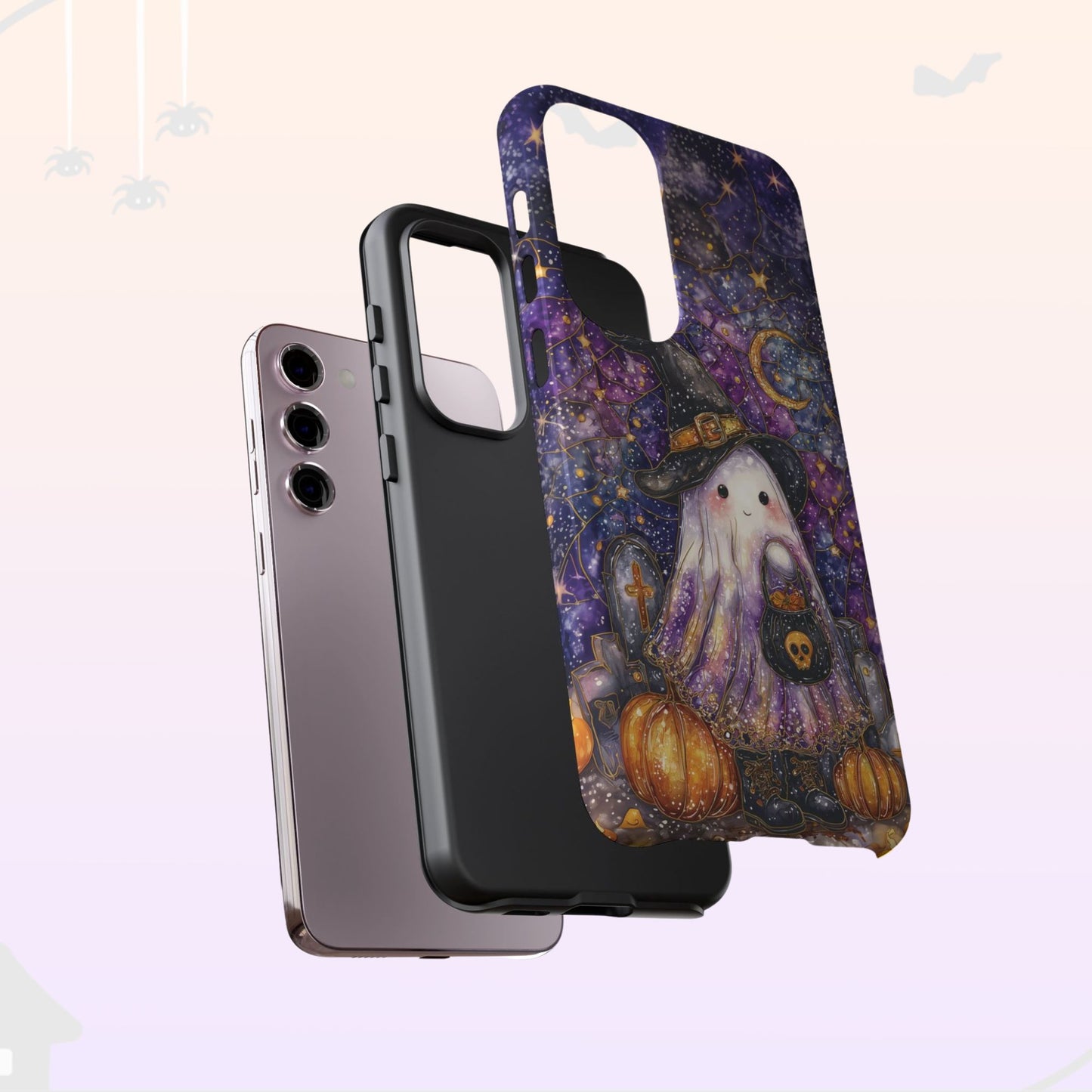 Witchy Ghost Phone Case – Faux Stained Glass Halloween Cover