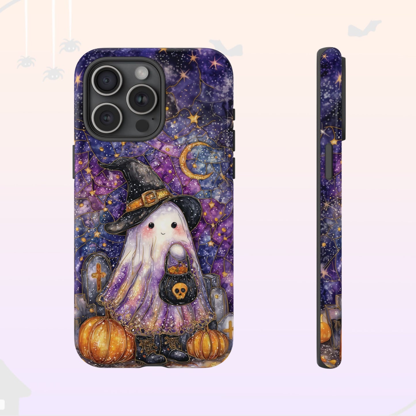 Witchy Ghost Phone Case – Faux Stained Glass Halloween Cover