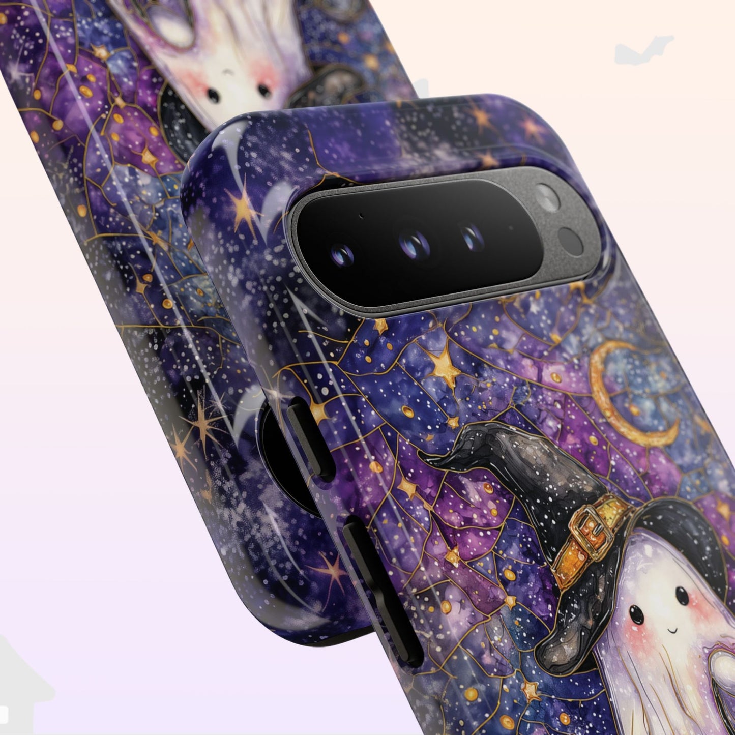 Witchy Ghost Phone Case – Faux Stained Glass Halloween Cover