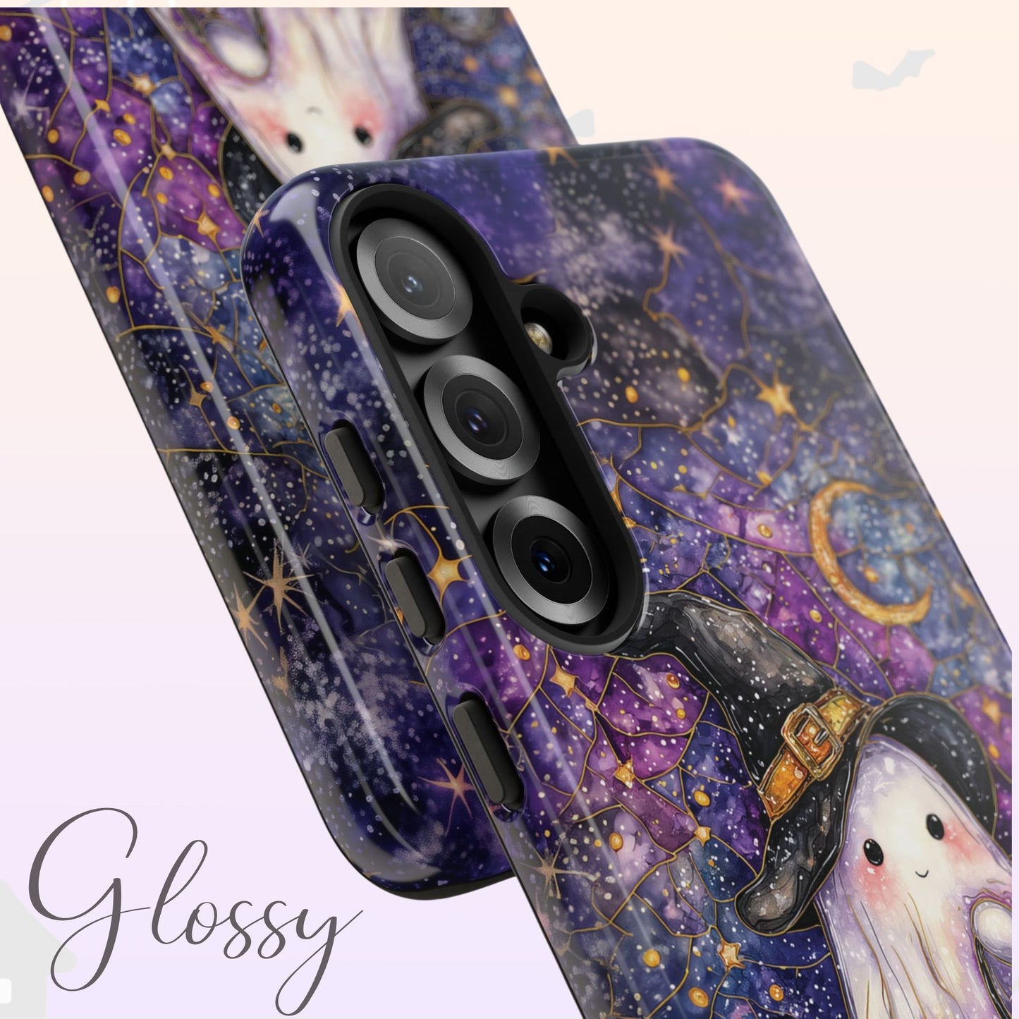 Witchy Ghost Phone Case – Faux Stained Glass Halloween Cover