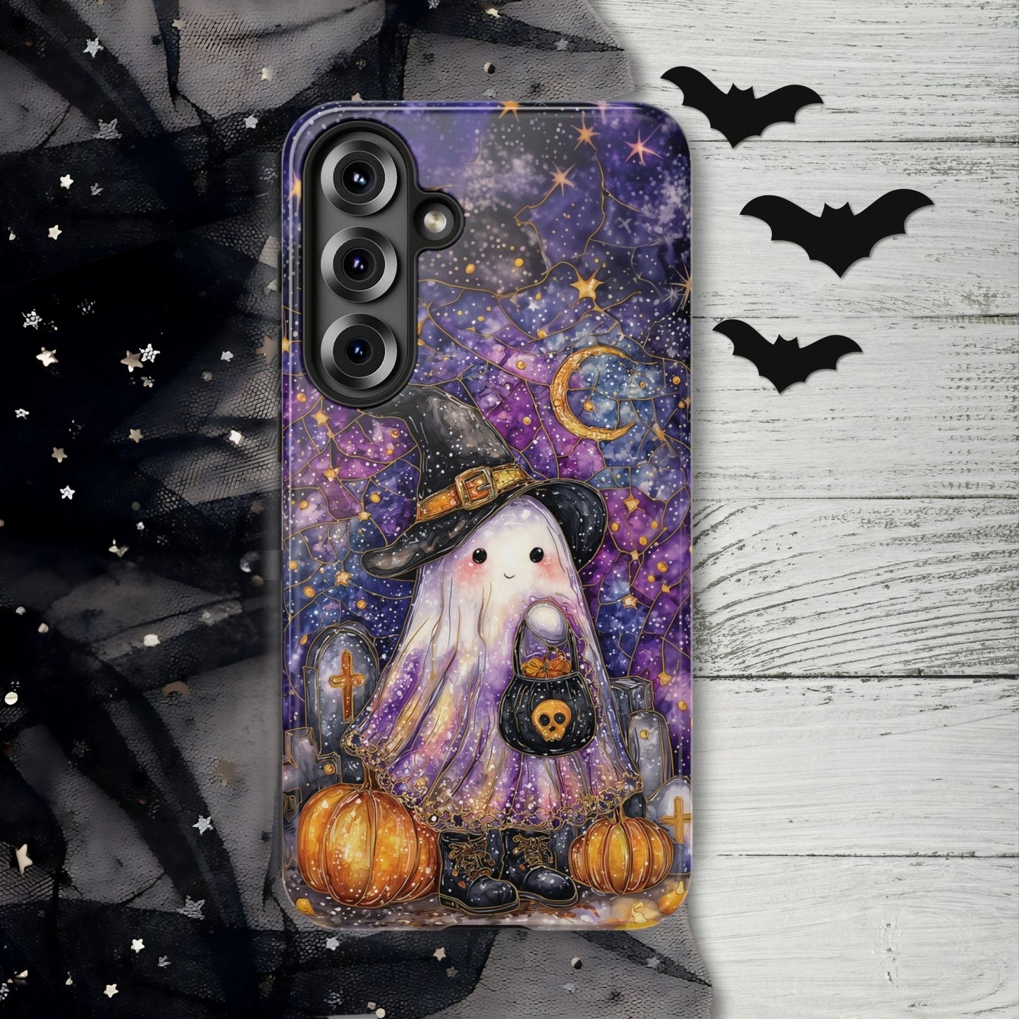 Witchy Ghost Phone Case – Faux Stained Glass Halloween Cover