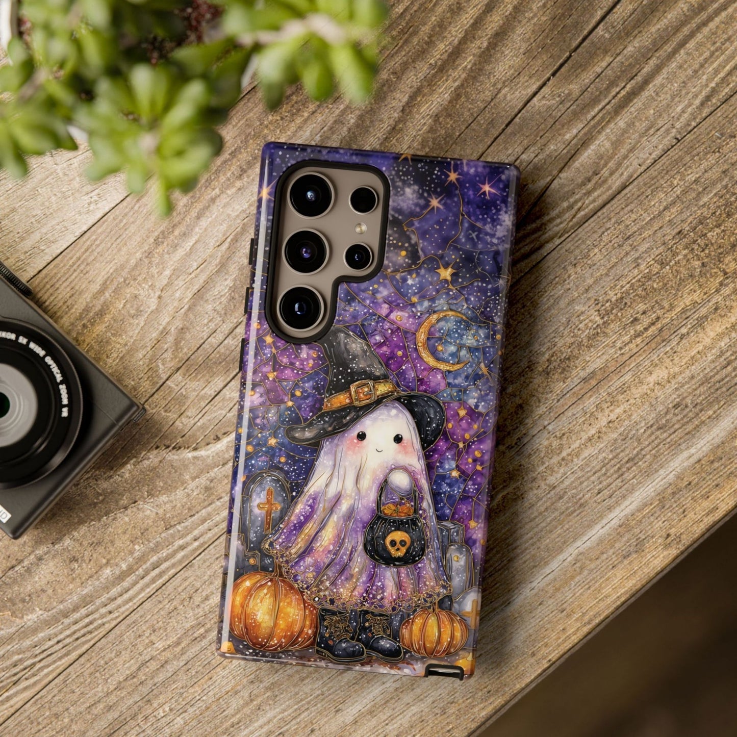 Witchy Ghost Phone Case – Faux Stained Glass Halloween Cover