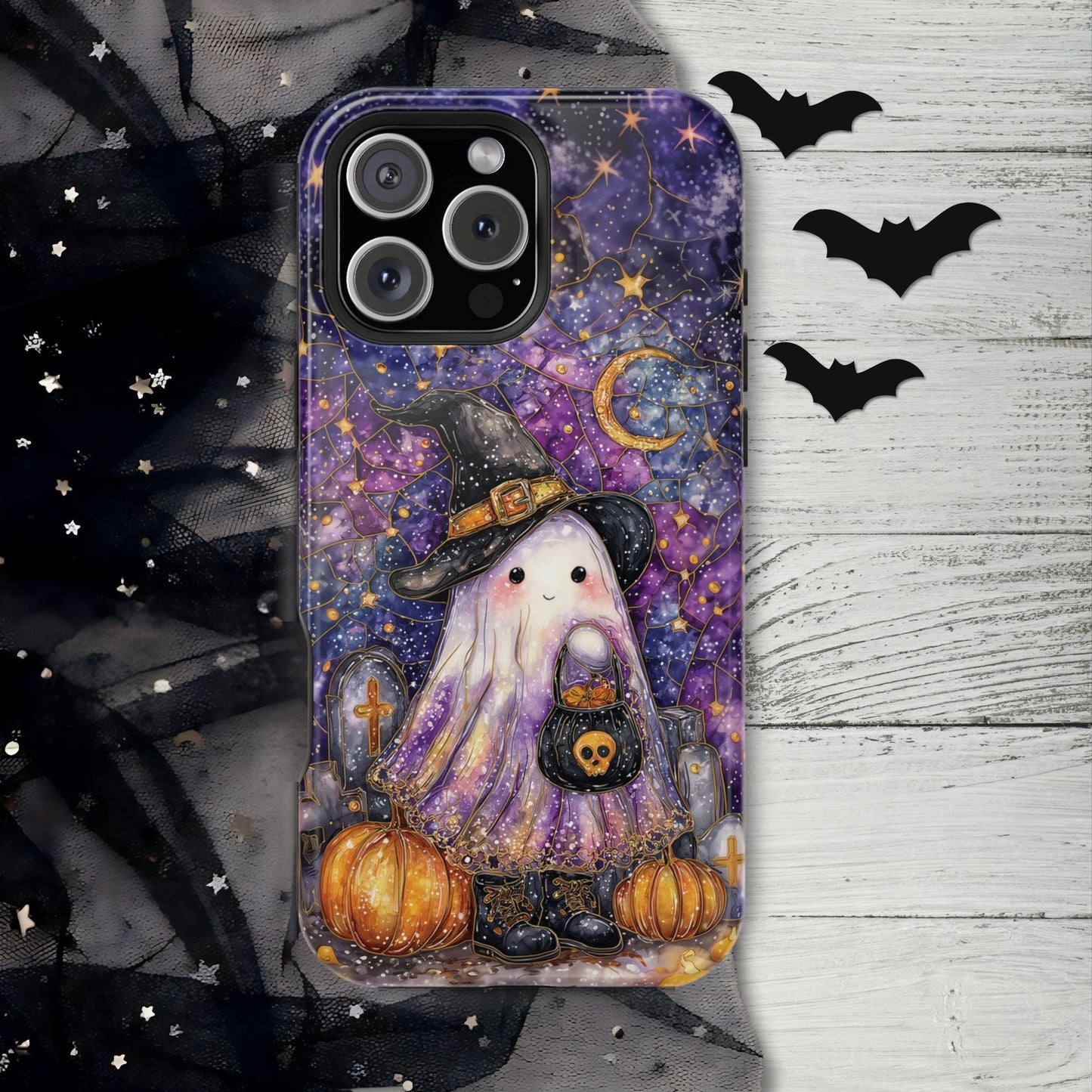 Witchy Ghost Phone Case – Stained Glass Halloween Phone Cover for iPhone, Galaxy, Pixel