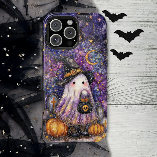 Witchy Ghost Phone Case – Stained Glass Halloween Phone Cover for iPhone, Galaxy, Pixel