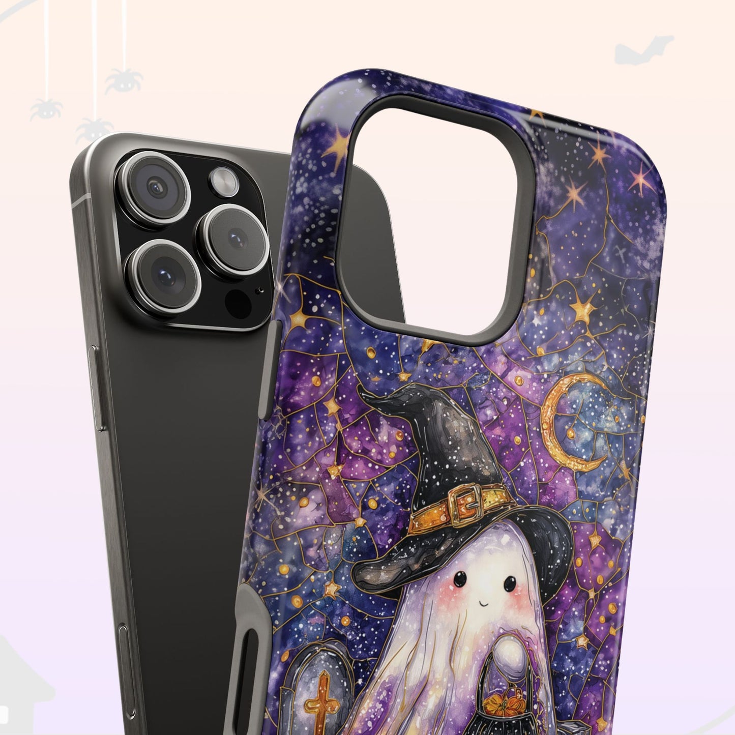 Witchy Ghost Phone Case – Stained Glass Halloween Phone Cover for iPhone, Galaxy, Pixel