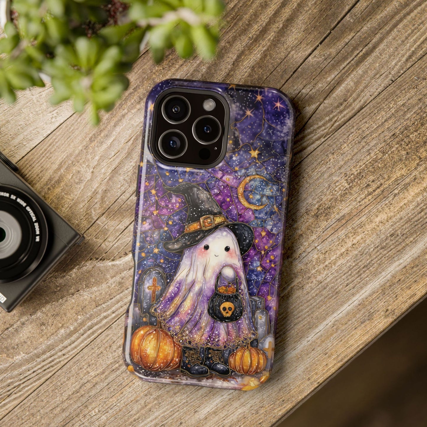 Witchy Ghost Phone Case – Stained Glass Halloween Phone Cover for iPhone, Galaxy, Pixel