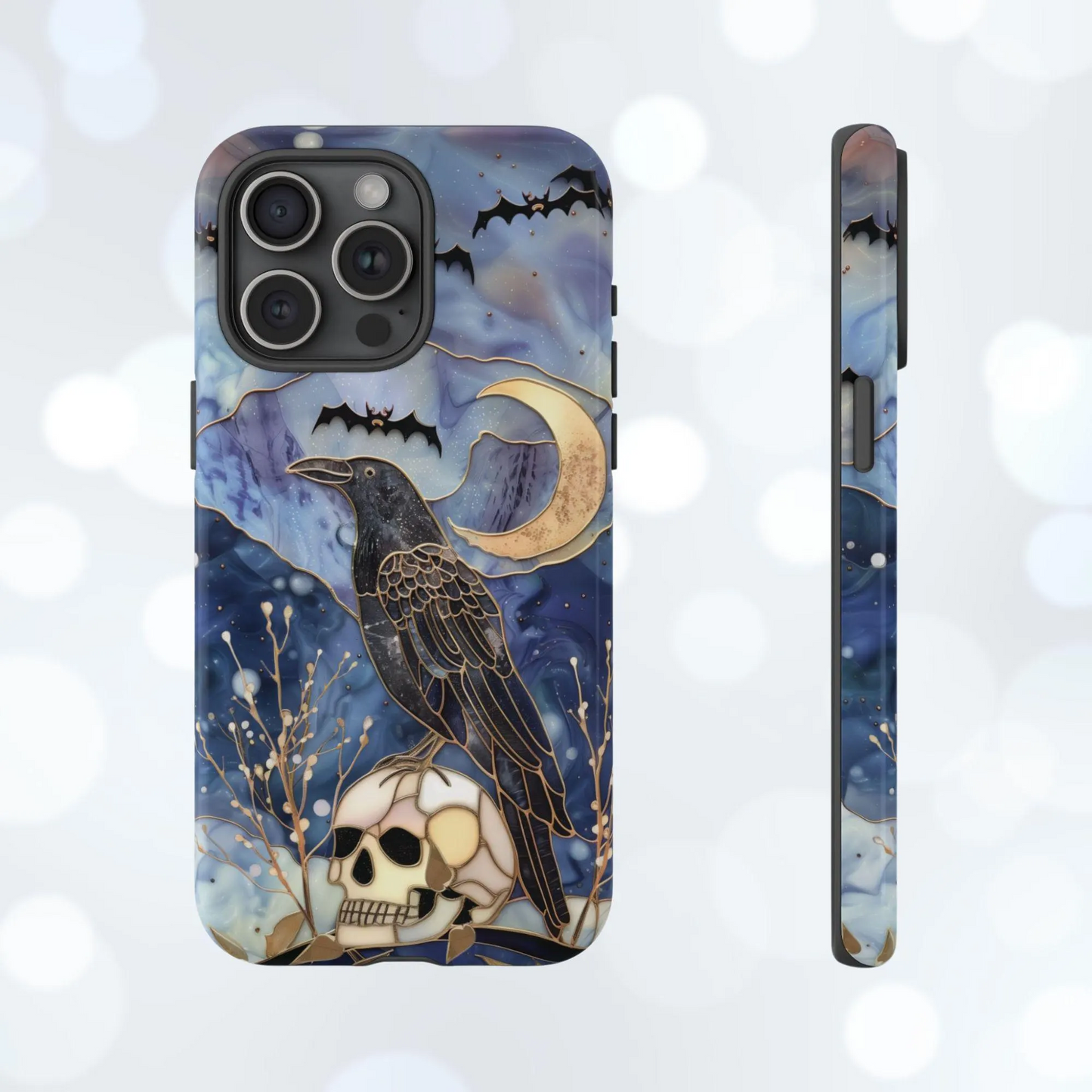 Raven Skull Phone Case for iPhone, Galaxy & Pixel – Gothic Crow & Moon Art Witchy