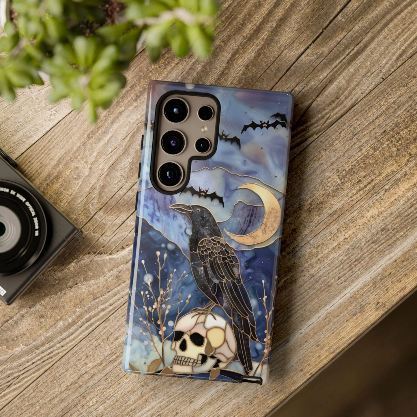 Raven Skull Phone Case for iPhone, Galaxy & Pixel – Gothic Crow & Moon Art Witchy