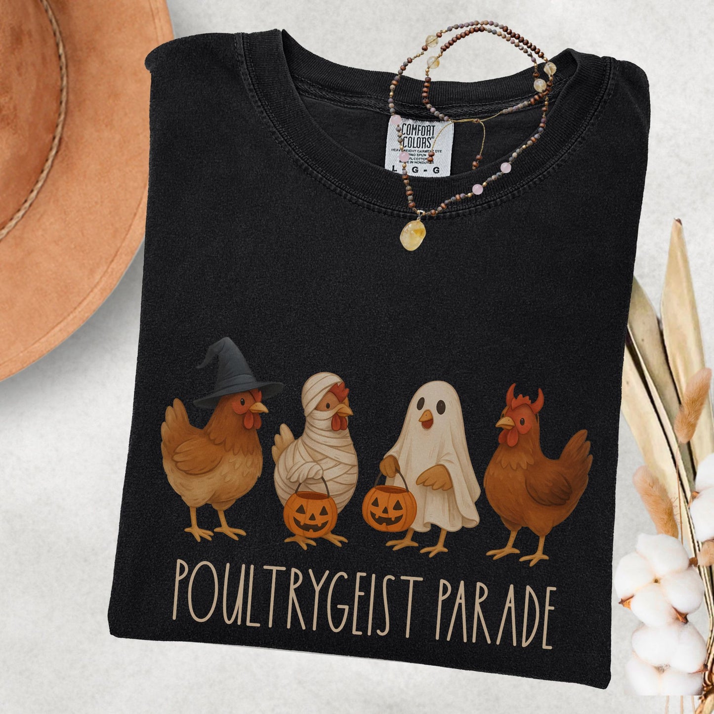 Funny Halloween Chicken T-Shirt for Women – Spooky Fall Tee on Comfort Colors® – Poultrygeist Parade Shirt