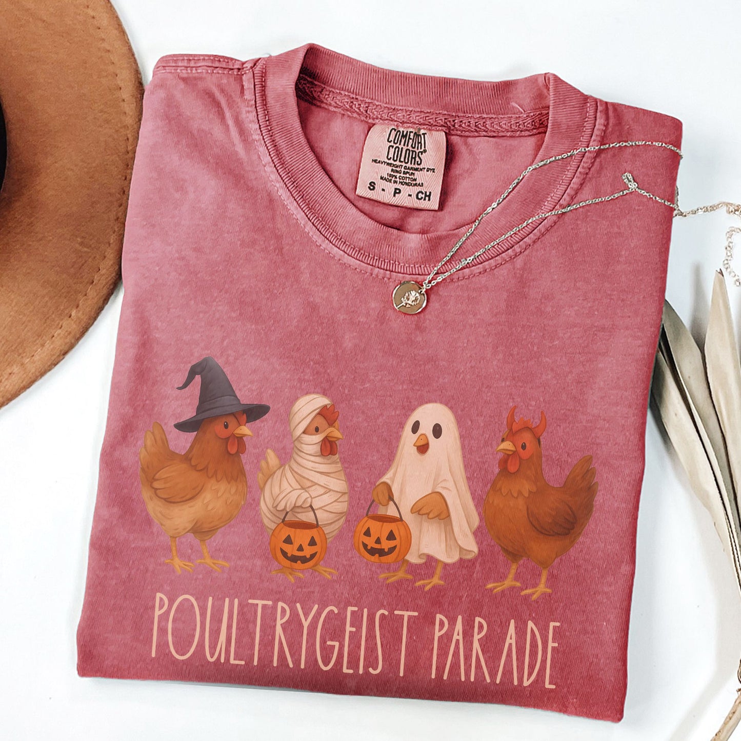Funny Halloween Chicken T-Shirt for Women – Spooky Fall Tee on Comfort Colors® – Poultrygeist Parade Shirt