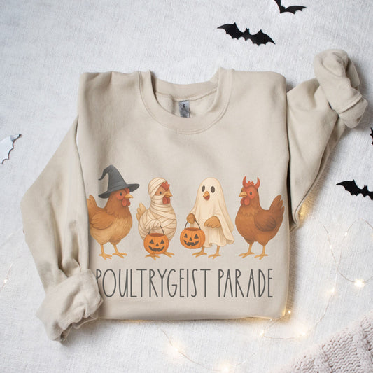 Funny Chicken Halloween Pullover – Poultrygeist Parade Sweatshirt –