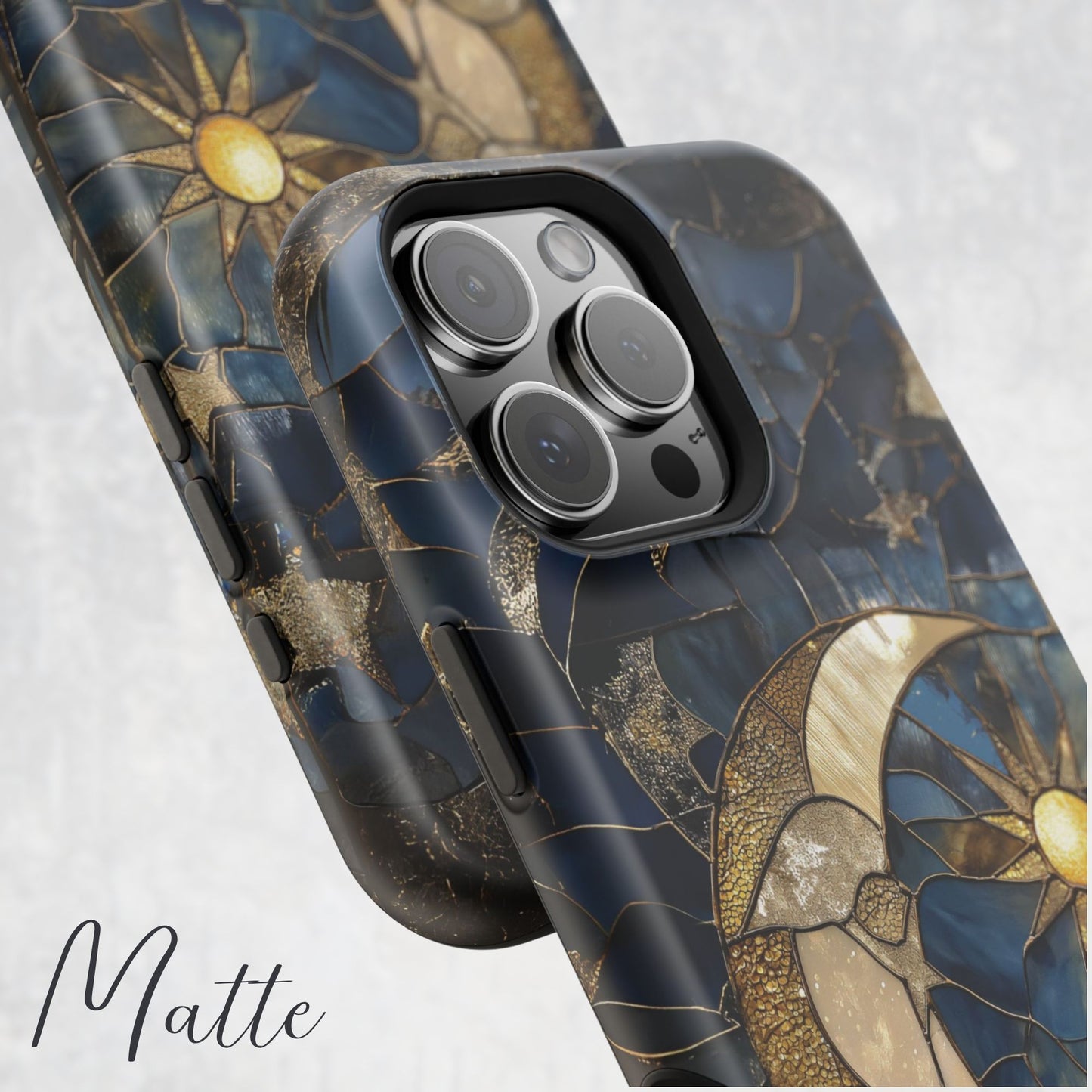 Celestial Moon and Stars MagSafe Phone Case – Faux Stained Glass Starry Night Sky Art for iPhone 16, 15, 14, 13